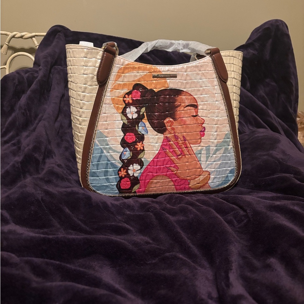 Brahmin Coco Michelle 2026 Floral Braid Tote Bag - Cream & Brown
